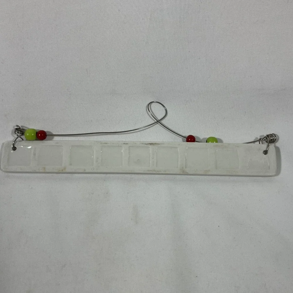 Holiday Cheer Wine Hand‎ Ceramic Ornament Red Green Beads Metal Hanger 8x1